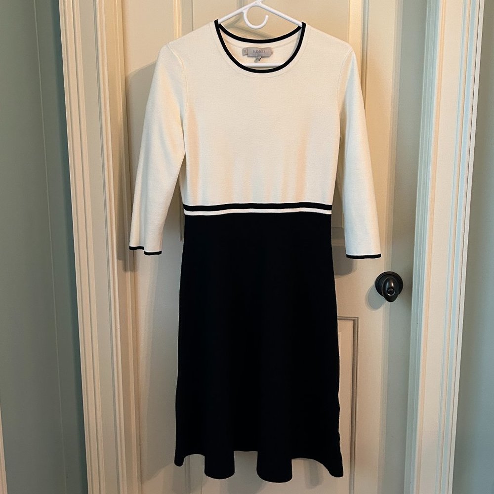 Hobbs black and cream fit and flare dress